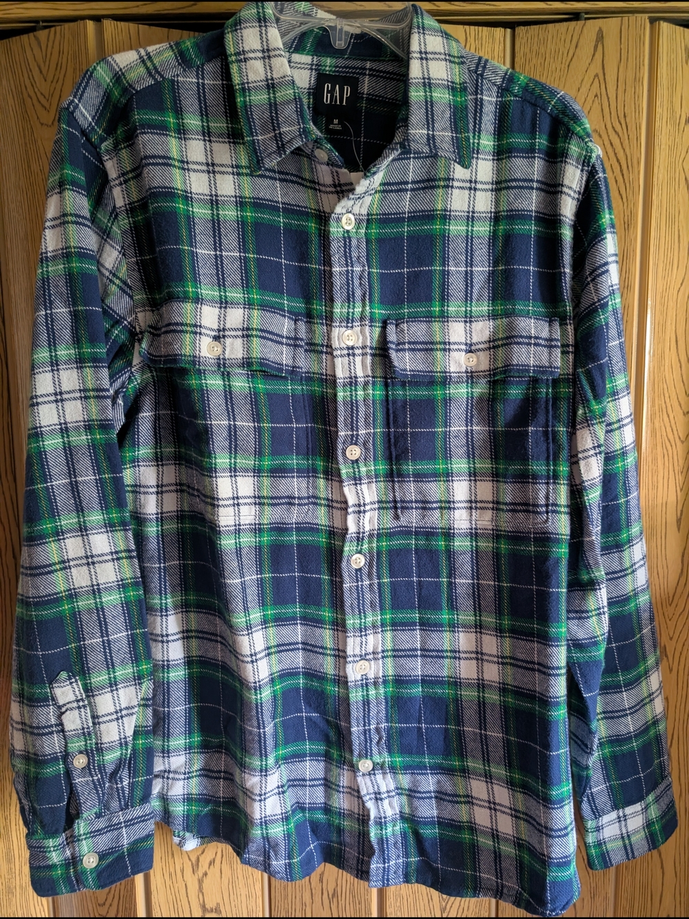 NWT Men's GAP Navy & Green Plaid Flannel Shirt Size Medium